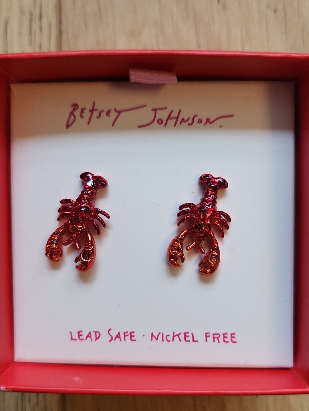 Betsey Johnson Red Lobster Crystal Stud Earrings